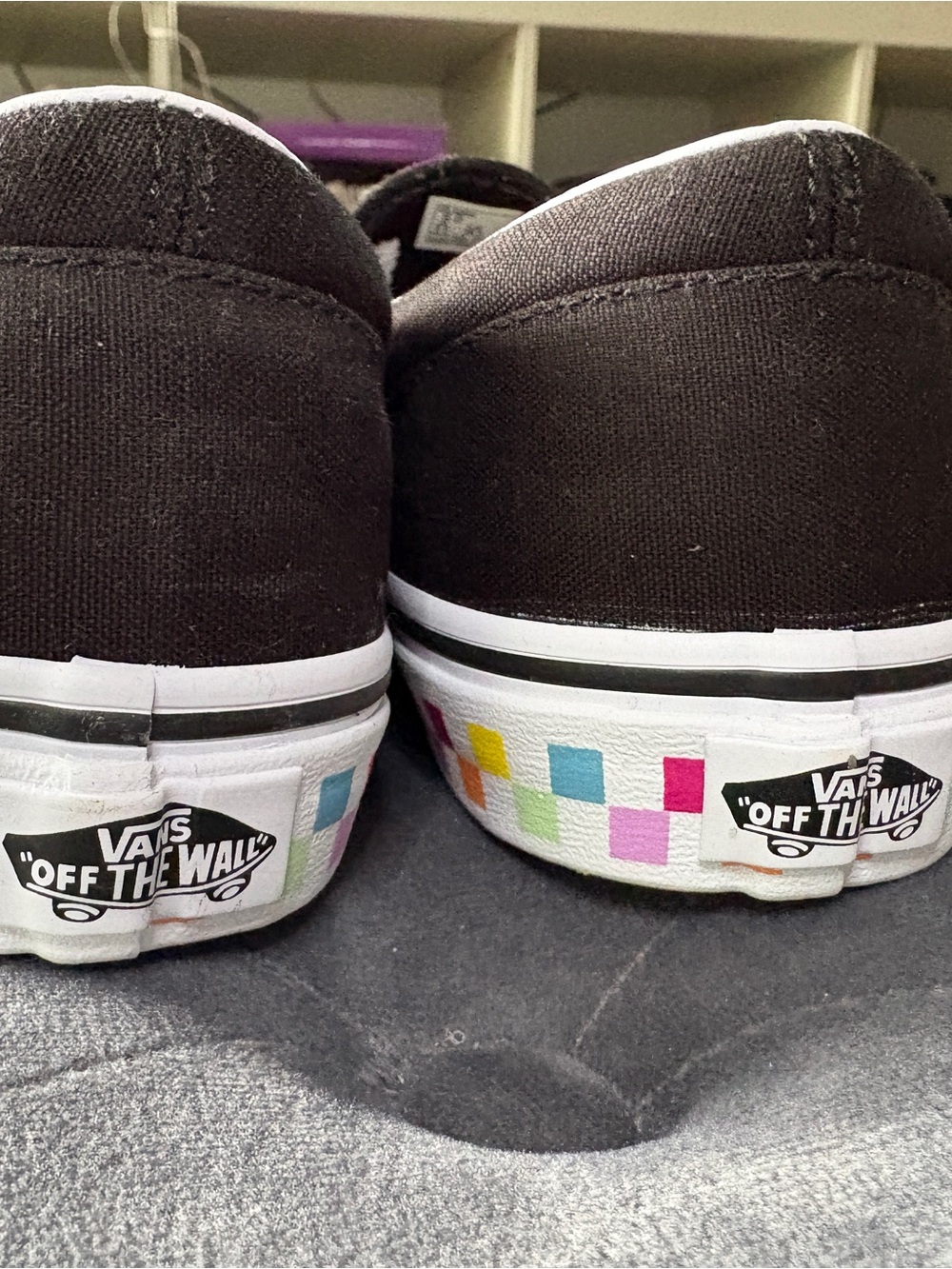 NWOT Vans Black Slip-On Sneakers with Colorful Trim - Picture 4 of 5